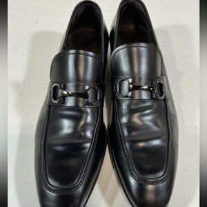 Men’s Salvatore Ferragamo Black Leather Slip-On Loafers with Horse Bit Size 8.5D